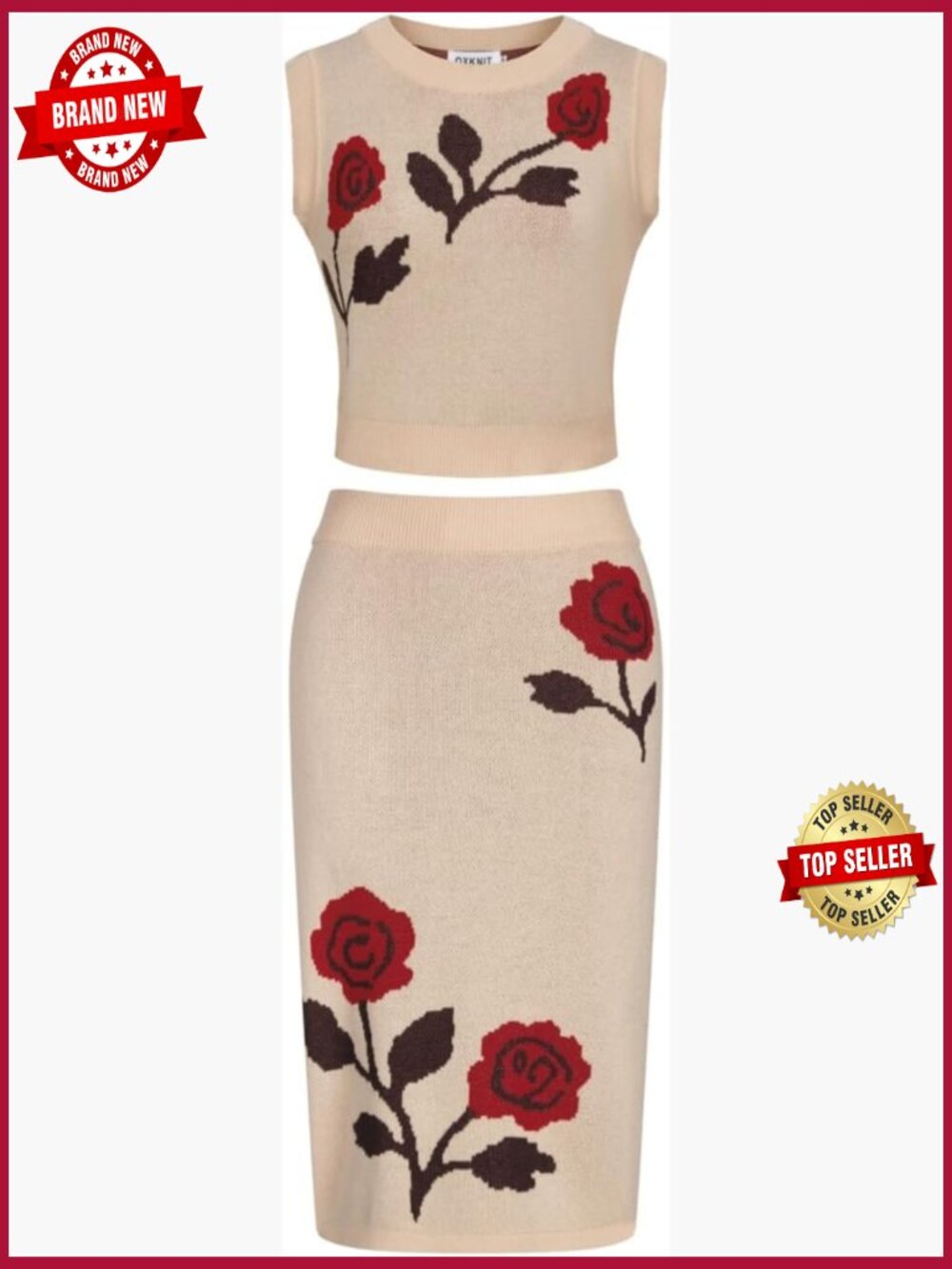 Women's Knitted Vest Skirt Set Retro Floral Two Piece Cotton Summer Outfits